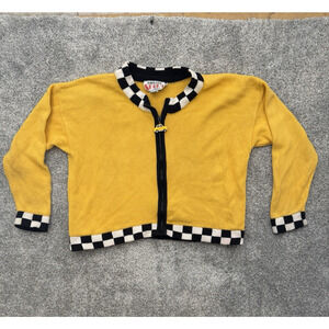 Richard Sport Vintage 80s 90s Cardigan Sweater Sz L Kitsch Taxi Zipper Pull Boxy